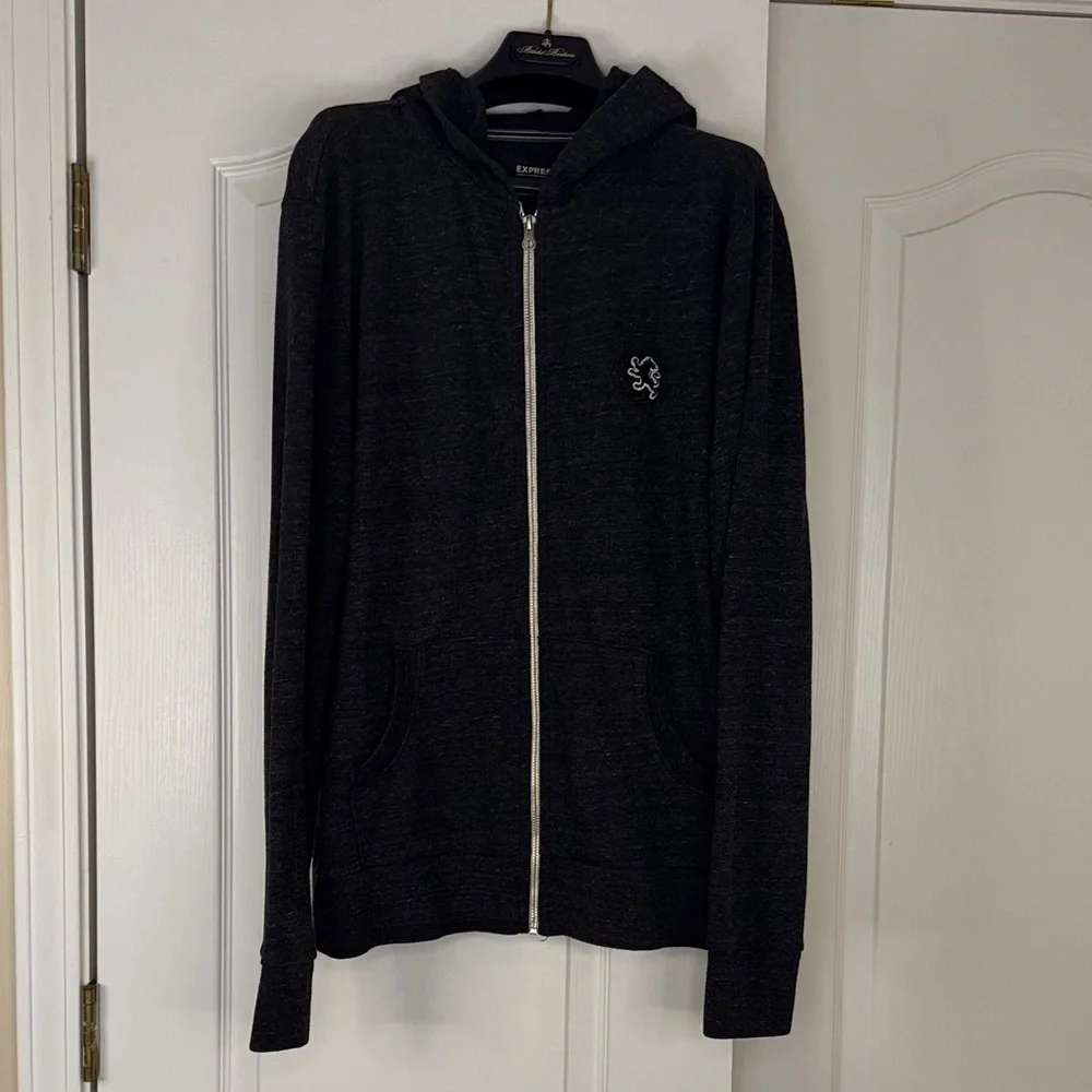 Express Dark Gray Hooded Zip-Up Sweater